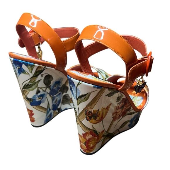 Dolce & Gabbana BIANCA Patent Leather Floral Butterfly Wedge Sandals EU 40 US 10 - Picture 5 of 13